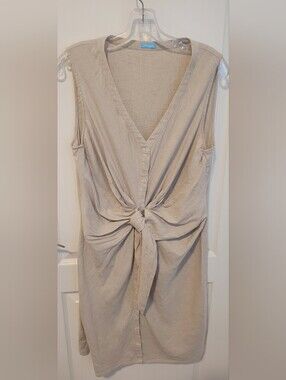 J. McLaughlin Neutral Sleeveless V-Neck Front Tie Tunic